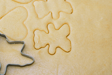 Girl bakes Christmas cookies, cooking in the kitchen.