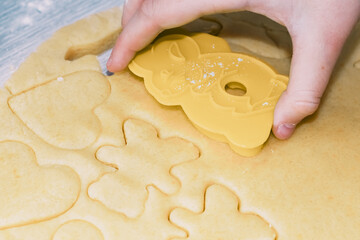 Girl bakes Christmas cookies, cooking in the kitchen.