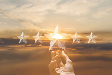 The hand shows the rating of Five Stars.