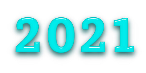 2021 date with  blue glass numbers isolated on white background.