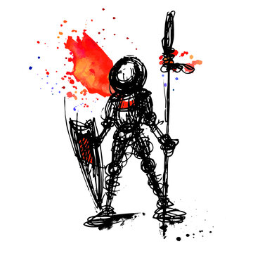Knight with shield and spear. Defender. Warrior