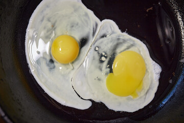 A fried egg in a frying pan on a white background