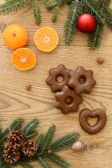 Composition with tasty Christmas  cookies on wooden background.