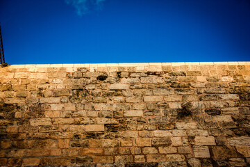 Close up of The Western Wall, Wailing Wall, often shortened to The Kotel is the most religious site...