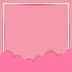 Pink Sky with Clouds. valentines Cartoon Background. Bright Illustration for Design.