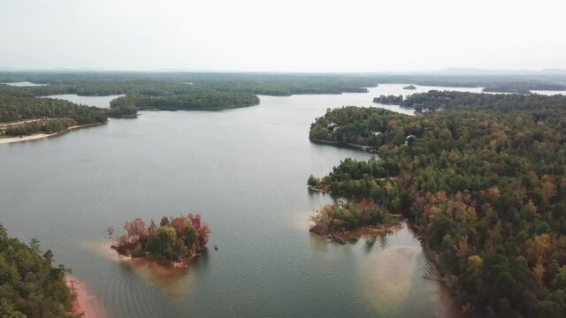 Aerial Pullout Lake James NC, Lake James North Carolina In 4k