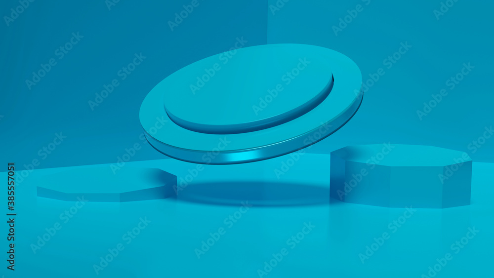 Aufkleber stand blue design platform realistic 3d rendering empty pedestal moke up