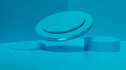 stand blue Design platform Realistic 3D rendering empty pedestal moke up