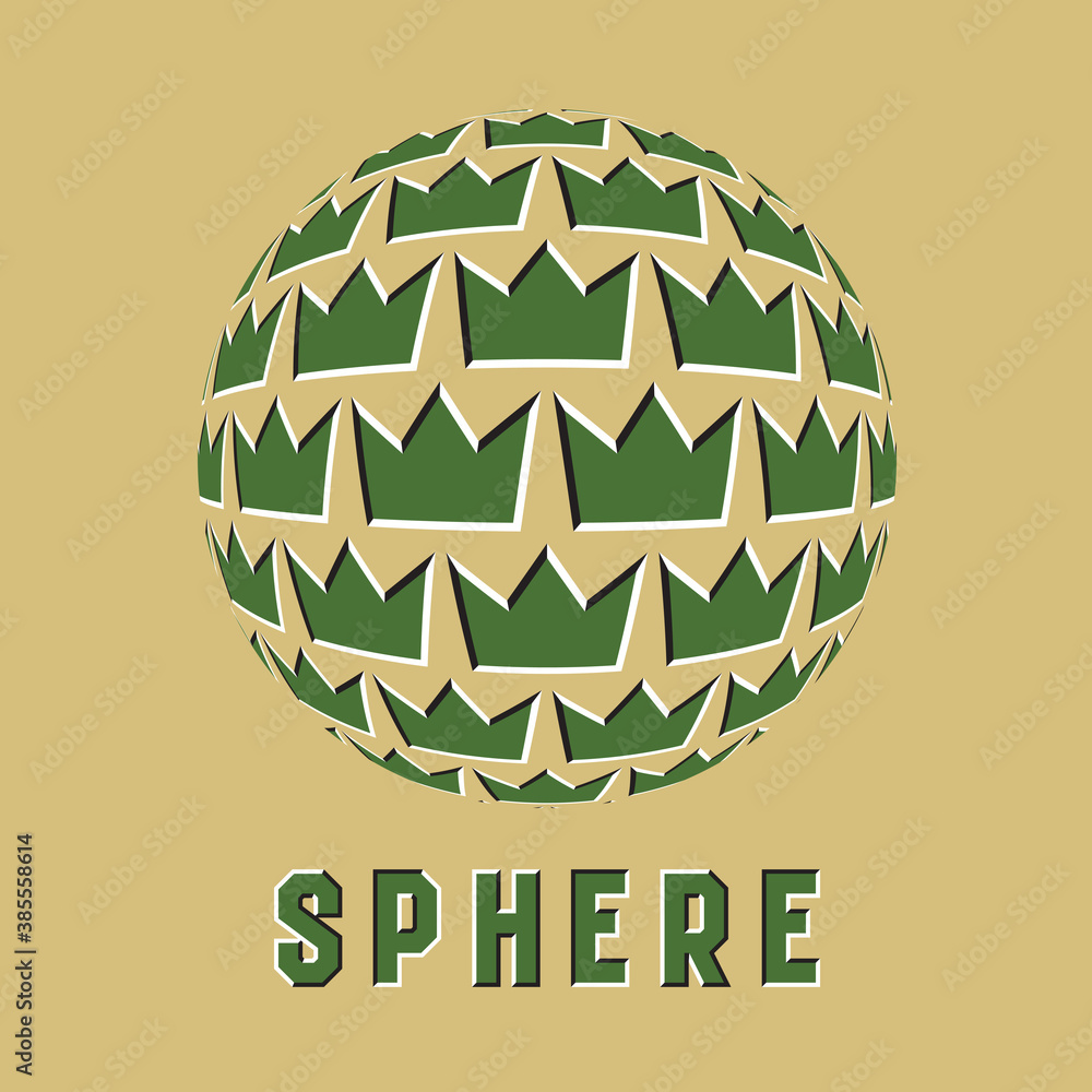 Poster abstract sphere logo symbol with motion optical illusion effect. green round emblem of moving crown 