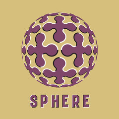 Abstract sphere logo symbol with motion optical illusion effect. Pink round emblem of moving cruciform shapes pattern.