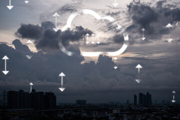 Cloudy cover over city with cloud icon idea for cloud computing concept