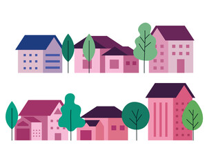 Obraz na płótnie Canvas City buildings houses and trees set design, architecture and urban theme Vector illustration
