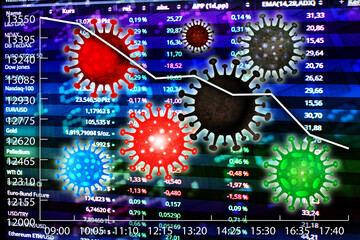 Stock Exchange scoreboard with data and Covid 19