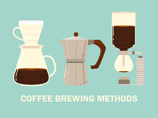 coffee brewing methods, syphon moka pot and drip coffee