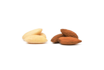 Fresh almond  isolated on white background 