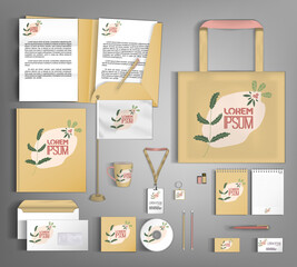 Corporate identity template with minimalist style floral ornament. Vector illustration