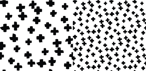 Seamless geometric plus, decorative black and white background cross pattern in vector
