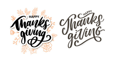 happy thanksgiving lettering calligraphy text brush vector - Powered by Adobe