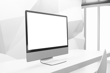 Computer screen mockup presentation in 3d rendering illustration scene creator