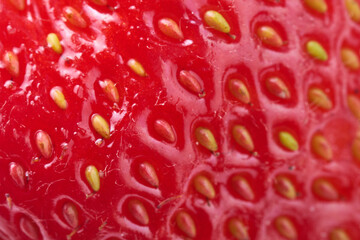 Strawberries berry texture background. Macro photo. Top view. Selective focus.