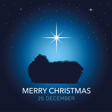 nativity, baby Jesus in crib bright star, traditional celebration religious