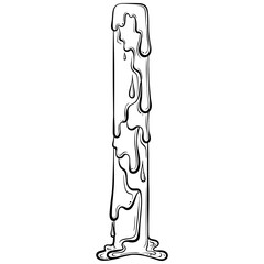 Letter I with flow drops and goo splash. Dripping liquid symbol. Vector trendy font made in hand drawn line art style isolated on white background. Slime logo or initial letter.