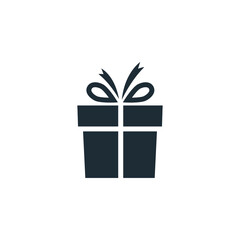 Gift box icon. Present surprise black symbol isolated on white background