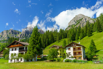 Mountain landscape along the road to Forcella Staulanza at Selva di Cadore, Dolomites