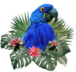 Polygonal Illustration Hyacinth macaw bird.