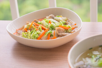 healthy food stir fried Chinese Cabbage with carrot and  mushroom