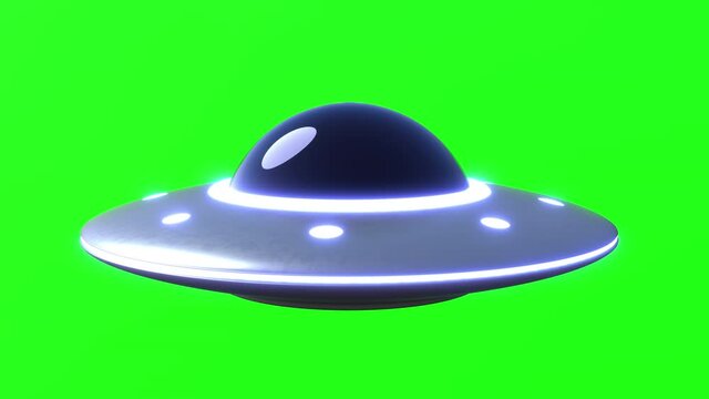 UFO Flying Saucer spaceship isolated on green screen chroma key - Seamless 3d animation loop video with Alien Aircraft in 4K.