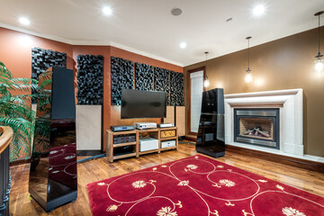 Living room in a luxury house with hi-end audio system