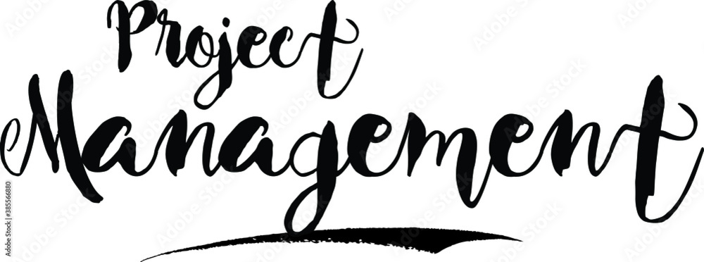 Fototapete project managementcursive bold text calligraphy white color text on black background