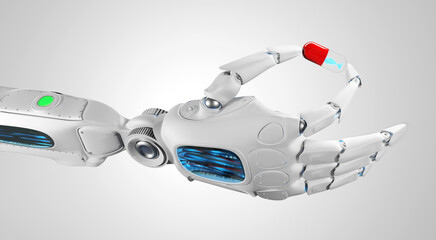 Robot hand with capsule tablet dna. 3d render illustration animation.