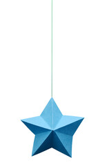 A paper origami star hanging isolated white