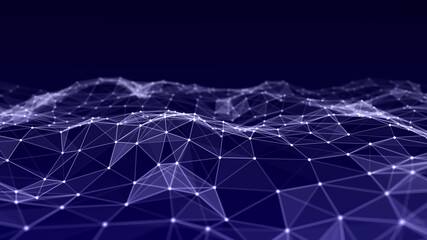 Abstract wave background with dots and lines moving in space. Technology illustration. Futuristic modern dynamic wave. 3d rendering.