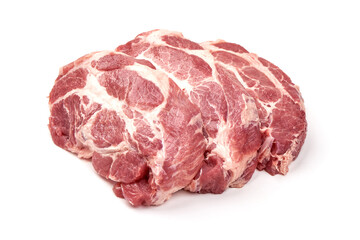Raw pork steaks, isolated on white background