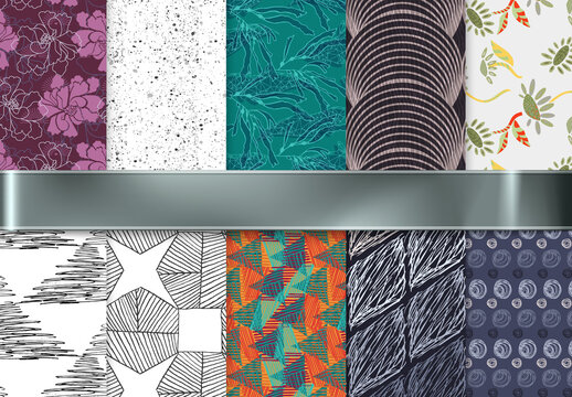 Seamless Pattern Collection with Rough Abstract Strokes and Floral Elements