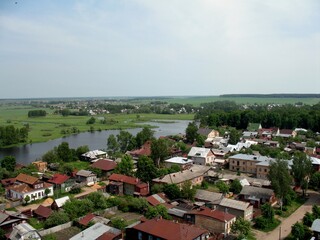 Fototapeta na wymiar Russia, Ivanovo region, Shuya city, view of the city from the bell tower of the Cathedral