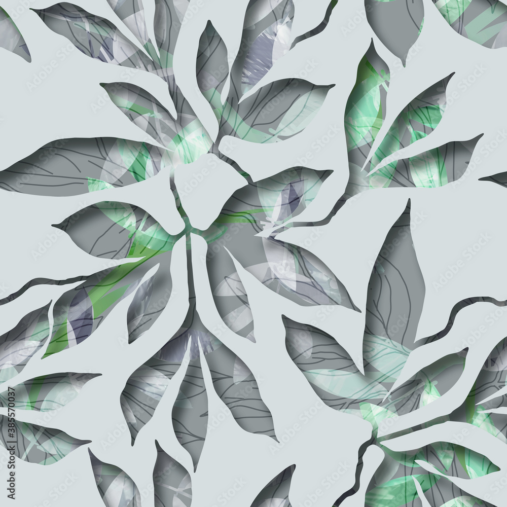 Wall mural Leaves Seamless Pattern. Hand Drawn Background.