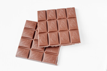close up a chocolate bar isolated on white background