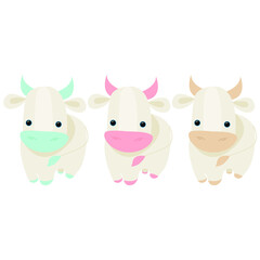 Year of the bull.Funny Cow.Merry Christmas and New Year card,hand drawn style print.Cute cow cartoon character.2021 Year Lunar Zodiac Animal.Chinese New Year of Ox.Cow vector illustration