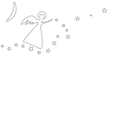 Christmas angel with stars line drawing. Vector illustration