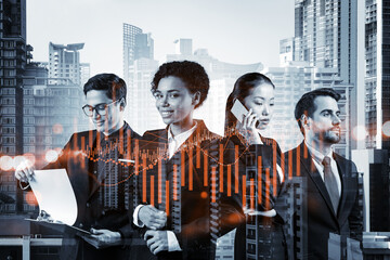 Group of business colleagues in suits as a part of multinational corporate team working on...