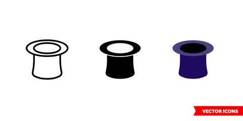 Black hat icon of 3 types color, black and white, outline. Isolated vector sign symbol.