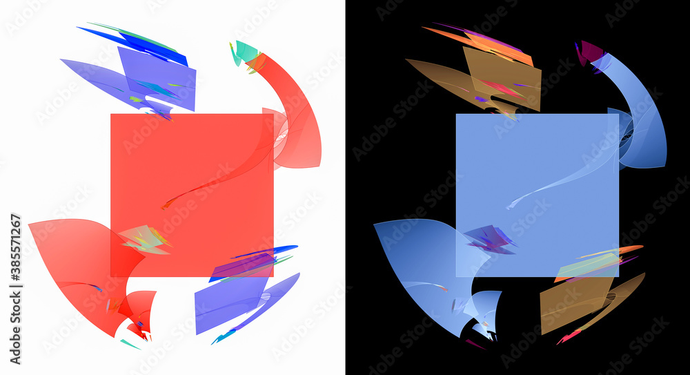 Poster colorful geometric abstract fractal shapes on white and black background. graphic design elements se