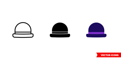 Bowler hat icon of 3 types color, black and white, outline. Isolated vector sign symbol.