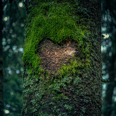 Herz im Moos am Baum