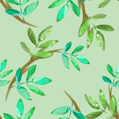 Leaves Seamless Pattern. Watercolor Illustration. 