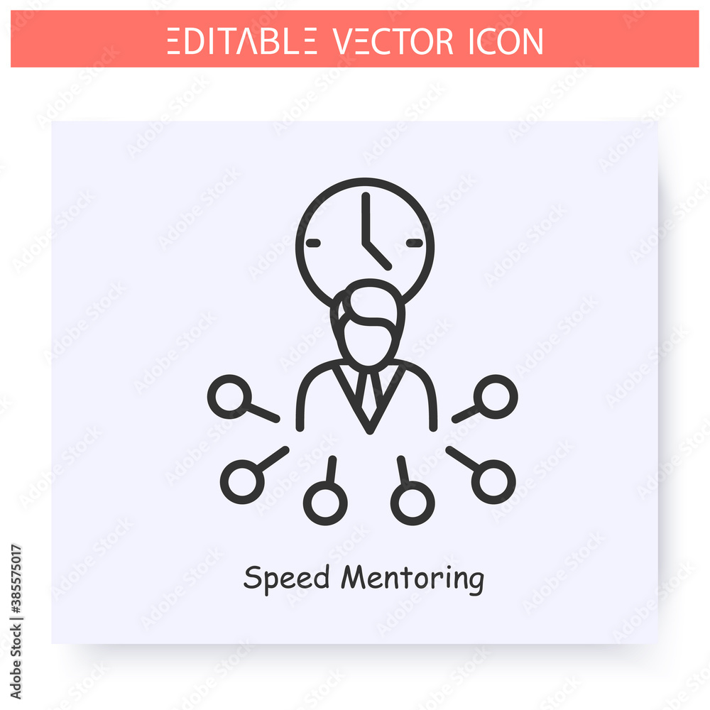 Poster speed mentoring line icon. express training, focused on specific questions. guidance consulting in b